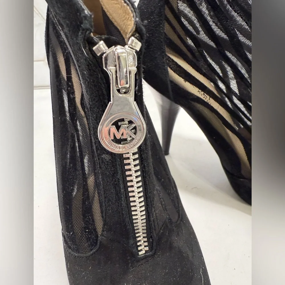 Michael Kors Fulton Black Suede & Mesh Bootie Size 8.5 Stiletto Boots Zippered